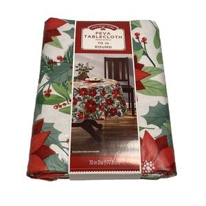 holiday time christmas peva table cloth round 70 inches poinsettia